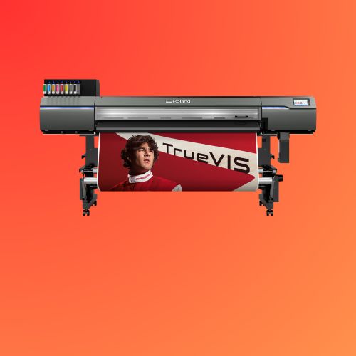 Roland TrueVIS printer on an orange background
